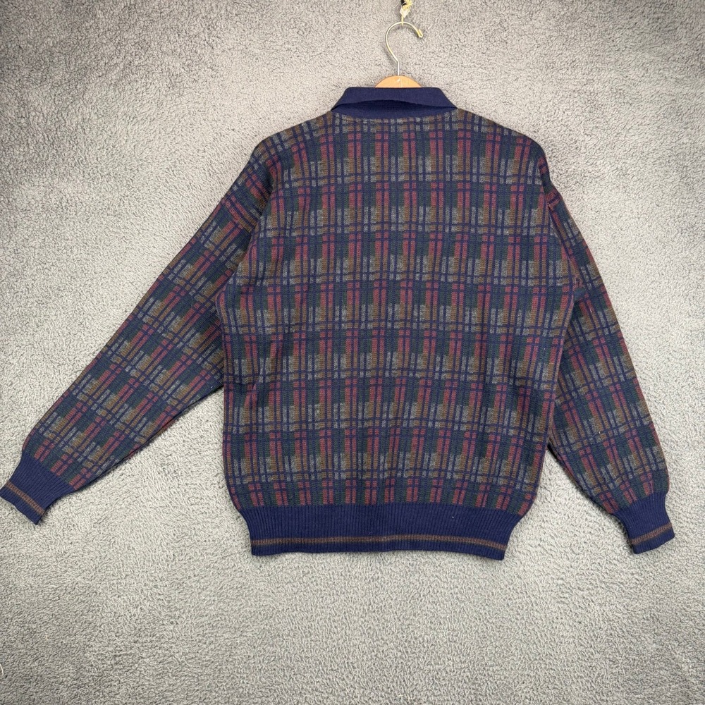 Brandini Le Collezioni Mens Medium Blue Plaid Wool Blend Polo Sweater Italy - Picture 6 of 7